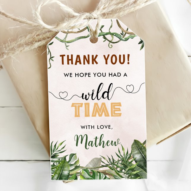 Vild 1 Tropical Safari Första födelsedag Presentetikett (Skapare uppladdad)