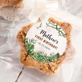 Vild 1 Tropical Safari Första födelsedag Runt Klistermärke