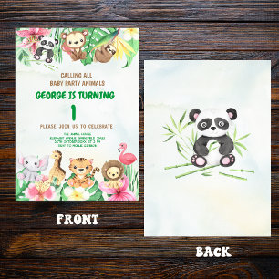 Vild 1 Tropical Safari Jungle Animals Birthday Inbjudningar