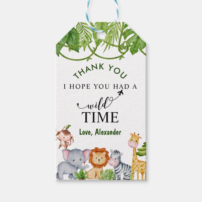 Vild 1 Tropical Safari Jungle Birthday Presentetikett (Framsidan)