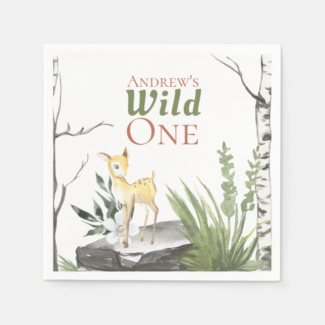 "Vild 1" Utgående 1:a födelsedag: Baby Hjort Pappersservett (Framsidan)