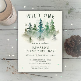 Vild 1 Vattenfärgsträdsdjur 1:a födelsedag Inbjudningar