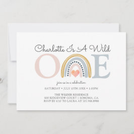 Vild 1 Watercolor Rainbow Girl's First Birthday Inbjudningar