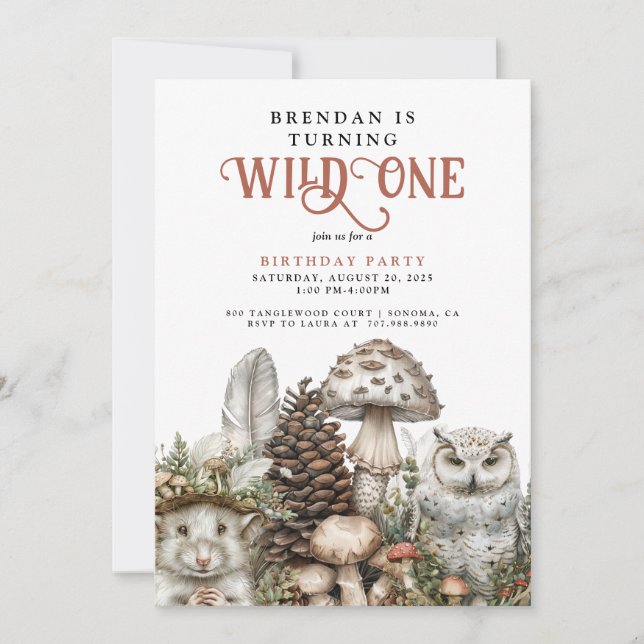 Vild 1 Woodland Animals Boy 1 Birthday Inbjudningar (Framsida)