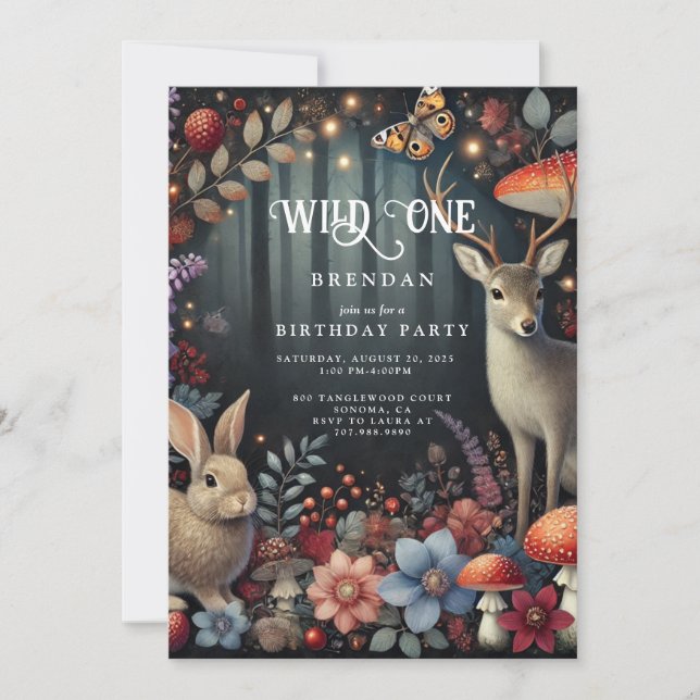 Vild 1 Woodland Animals Boy 1 Birthday Inbjudningar (Framsida)