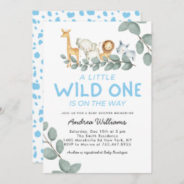 Vild 1 Zoo Animals Boy Baby Shower-inbjudan Inbjudningar
