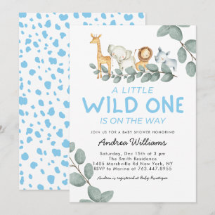 Vild 1 Zoo Animals Boy Baby Shower-inbjudan Inbjudningar