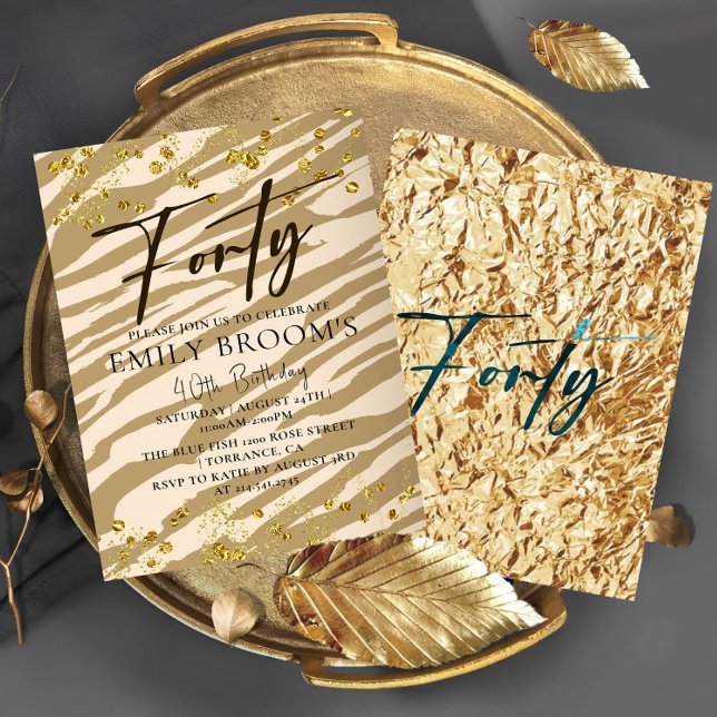Vild 40:e födelsedagen 40 Guld-inbjudan Inbjudningar (Skapare uppladdad)