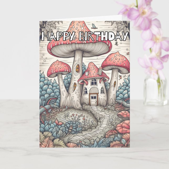 Vild Abstrakt Mushroom Forest Illustration Kort (Orkide)