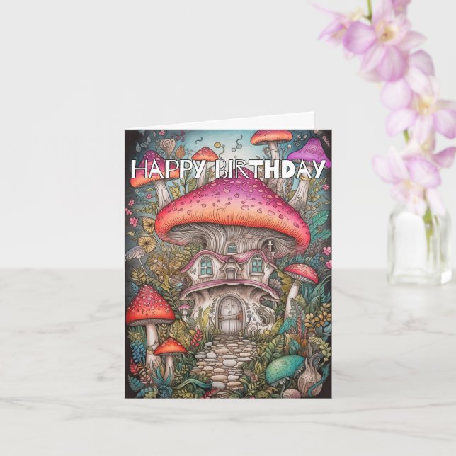 Vild Abstrakt Mushroom Illustration Birthday Kort (Orkide)