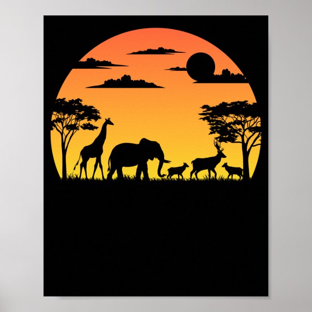 Vild African Animals Safari Sunset Poster (Framsidan)