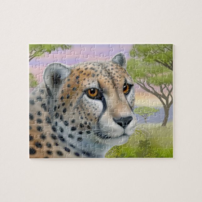 Vild African Cheetah on Savannah Puzzle Pussel (Horisontell)