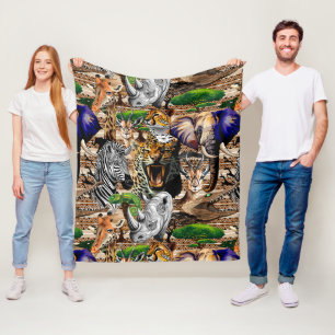 Vild African Savanna Animals Fleecefilt
