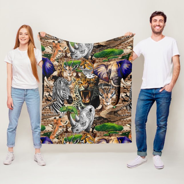 Vild African Savanna Animals Fleecefilt (På plats)