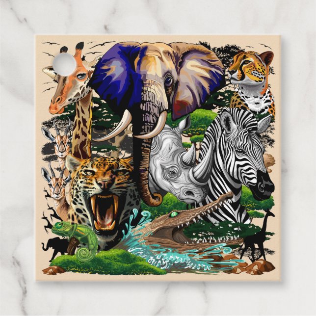 Vild African Savanna Animals Gåvor Etiketter (Framsida)