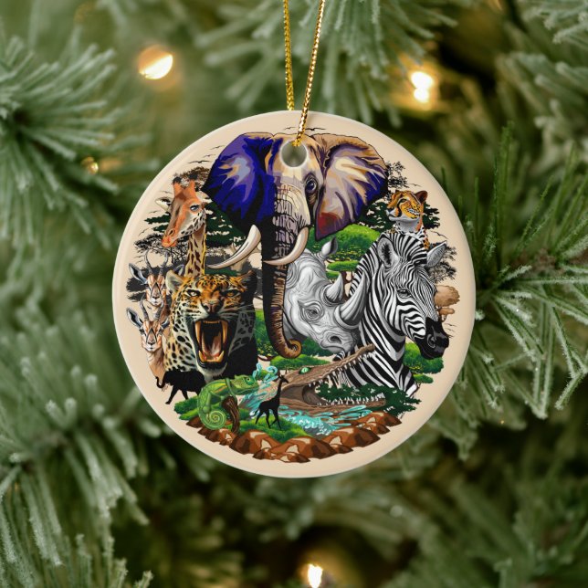 Vild African Savanna Animals Julgransprydnad Keramik (Träd)