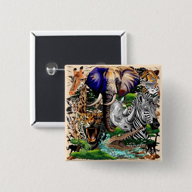 Vild African Savanna Animals Knapp (Framsida & baksida)