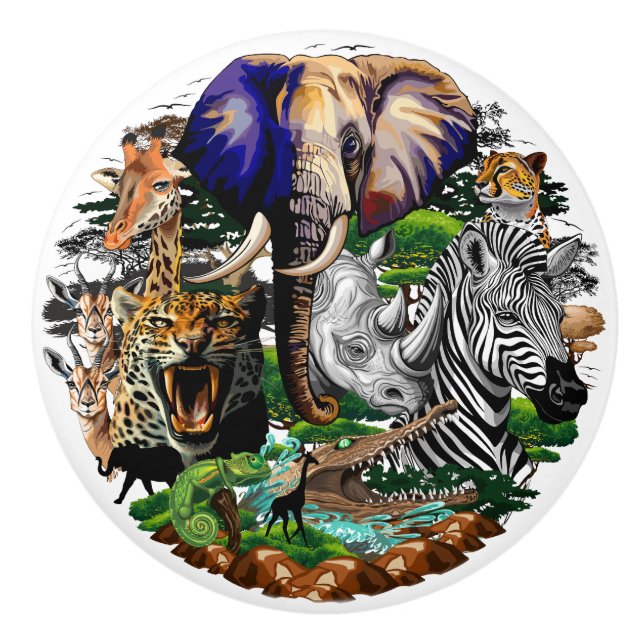 Vild African Savanna Animals Knopp (Framsidan)