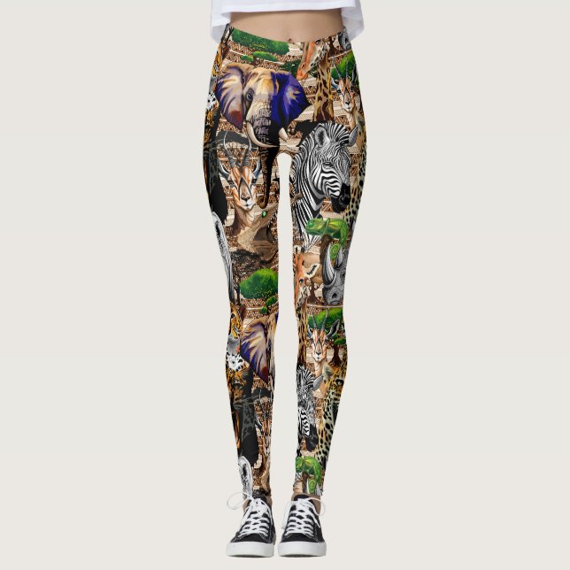 Vild African Savanna Animals Leggings (Framsida)