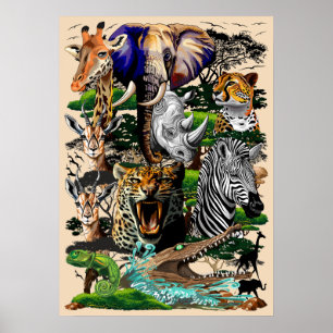 Vild African Savanna Animals Poster