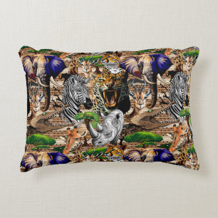 Vild African Savanna Animals Prydnadskudde
