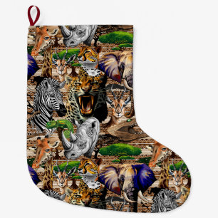 Vild African Savanna Animals Stor Julstrumpa