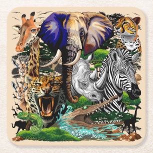 Vild African Savanna Animals Underlägg Papper Kvadrat