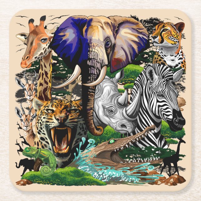 Vild African Savanna Animals Underlägg Papper Kvadrat (Framsidan)