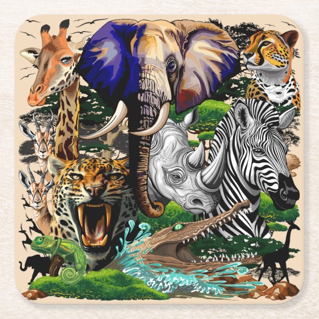 Vild African Savanna Animals Underlägg Papper Kvadrat (Framsidan)