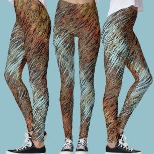 Vild Akva Blå Brun och Orange Tribal Abstrakt Leggings
