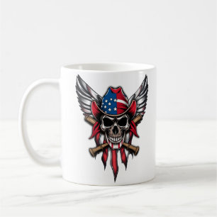 Vild, amerikansk skalle med baseball fladdermus. kaffemugg