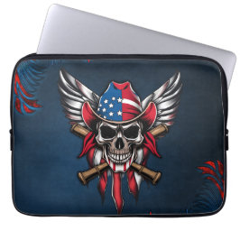 Vild, amerikansk skalle med baseball fladdermus. laptop fodral