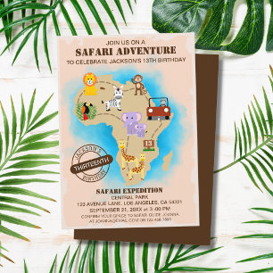 Vild Animal Jungle Safari Karta Barns födelsedag Inbjudningar