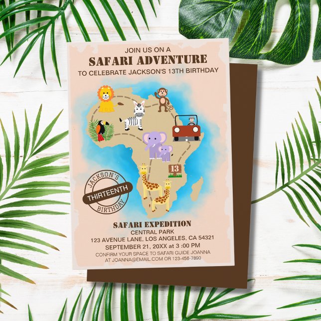 Vild Animal Jungle Safari Karta Barns födelsedag Inbjudningar (Skapare uppladdad)