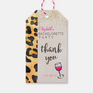 Vild Animal Mönster & Vin Bachelorette Tack Presentetikett