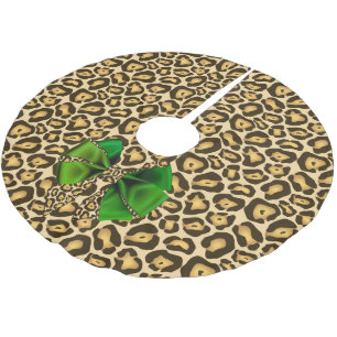 Vild Animal Print Jaguar med Grönt Bow Julgransmatta Borstad Polyester