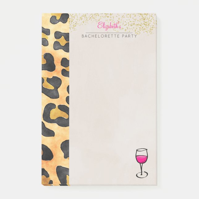 Vild Animal Print och Vin Bachelorette Party Post-it Block (Framsida)