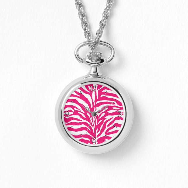 Vild Animal Print, Zebra in Fuchsia Rosa and White Armbandsur (Framsida)