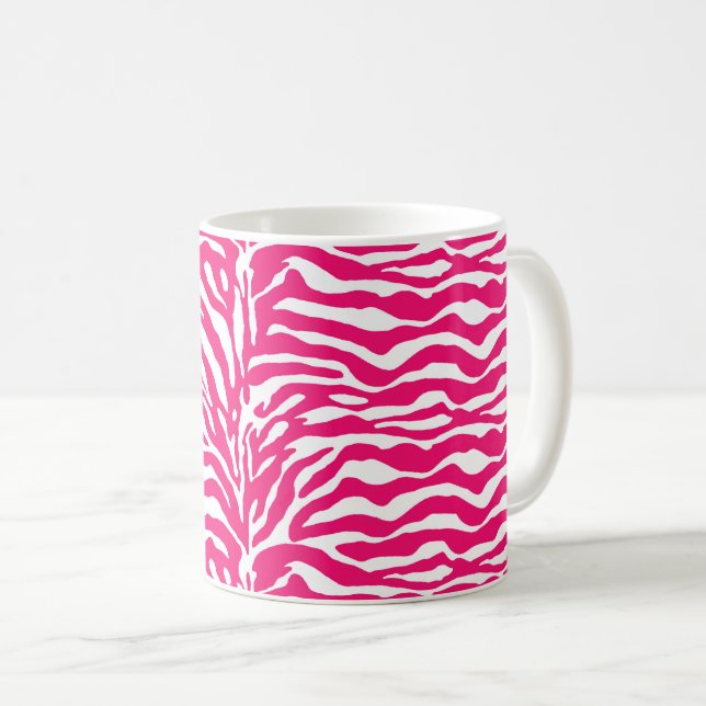 Vild Animal Print, Zebra in Fuchsia Rosa and White Kaffemugg (Framsida höger)