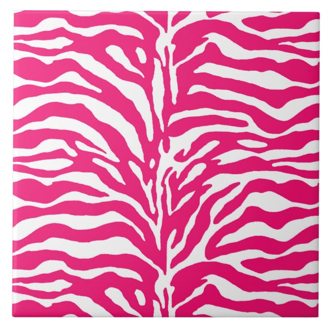 Vild Animal Print, Zebra in Fuchsia Rosa and White Kakelplatta (Framsidan)