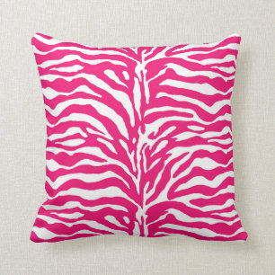Vild Animal Print, Zebra in Fuchsia Rosa and White Kudde