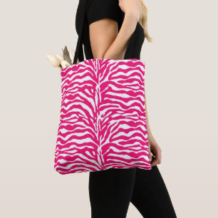 Vild Animal Print, Zebra in Fuchsia Rosa and White Tygkasse