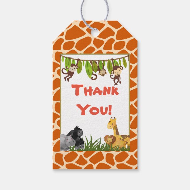 Vild Animal Safari Jungle Theme Tack Presentetikett (Framsidan)