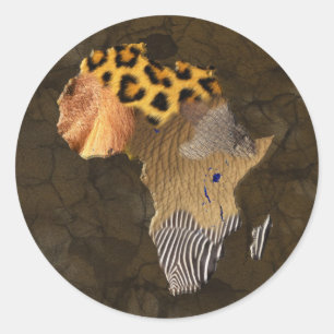 Vild Animal Struktur Karta av AFRIKA Sticker Runt Klistermärke