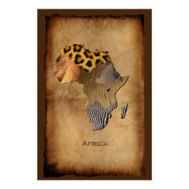 Vild Animaliskt Struktur KARTA AFRIKA Perfect Poster