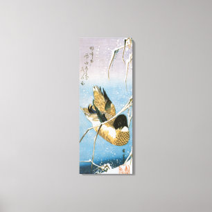 Vild Anka Swimming Snö Laden Reeds by Hiroshige Canvastryck