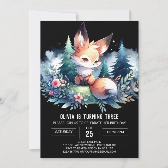 Vild Anpassningsbar Fox Birthday digital Inbjudningar (Framsida)