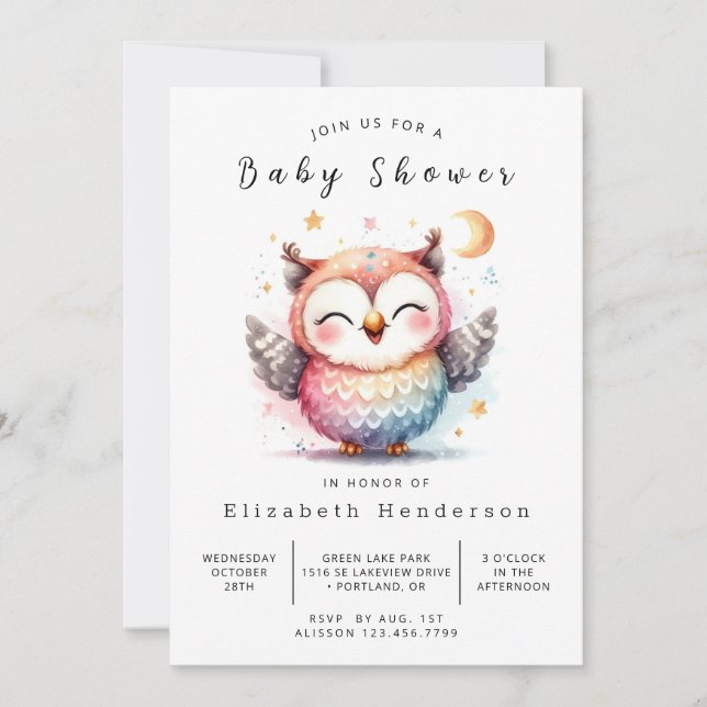 Vild Anpassningsbar Uggla Baby Shower Inbjudningar (Framsida)