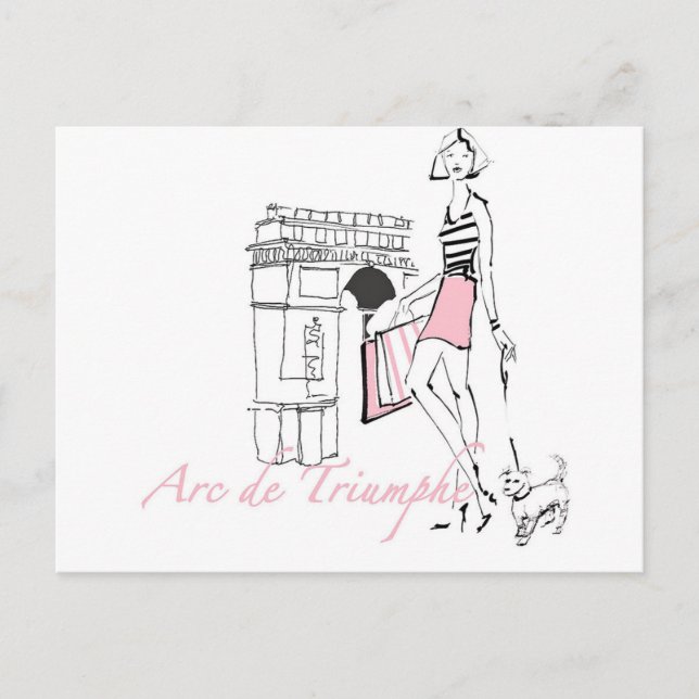 Vild Apple | Arc De Triomphe - Girly Sketch Vykort (Framsida)