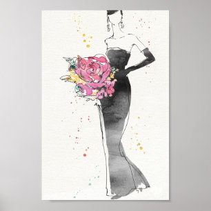 Vild Apple Blommigt Mode Dress Sketch Poster